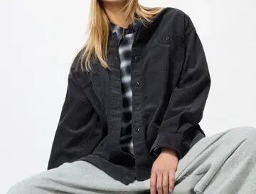 코듀로이 롱 셔츠 자켓 유니클로 블랙 L