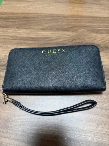 GUESS 게스 장지갑 블랙 골드 로고 라운드 지퍼