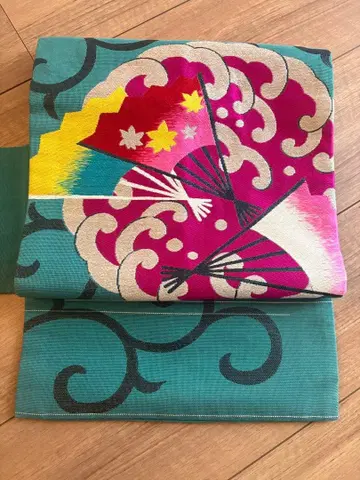 앤티크 나고야 오비 팝한 부채 패턴