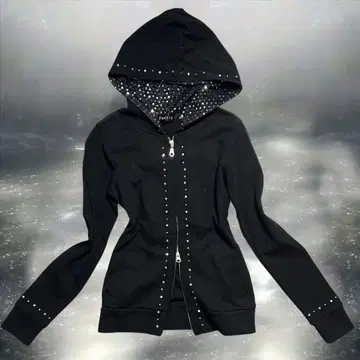 00s 더블 지퍼 후드티 블랙 큐빅 다크 코어 락 펑크 헤이세이