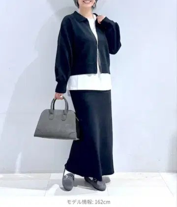 새상품 글로벌 워크 니트 ZIP 가디건, 스커트 셋업 블랙