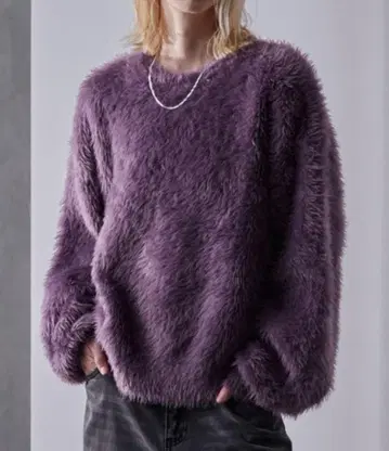 LOOSE 플러시 샤기 니트 / 그라데이션 / 보더 (레드 퍼플)