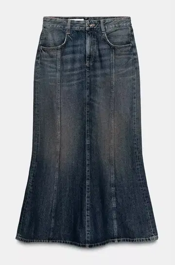 미사용 새상품 완판템 ZARA TRF 유즈드 가공 데님 미디 스커트