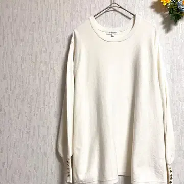 GLOBAL WORK 화이트 긴팔 티셔츠 밑단 버튼 M 오피스