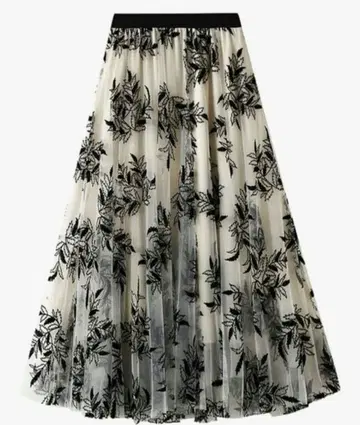 플라워 프린트 플레어 롱 스커트