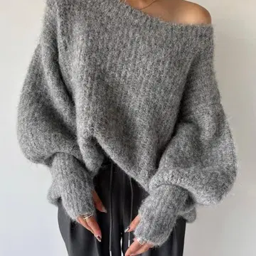 efu 오프숄더 그레이 니트