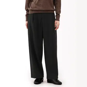 무인양품 가로 세로 스트레치 기모 턱 와이드 팬츠 블랙 M 사이즈 새상품