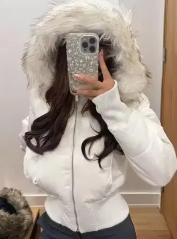 y2k 화이트 다운 자켓 후드 부착