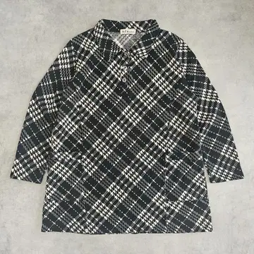 튜닉 체크 무늬 풀오버 M~L 하프 버튼 모노톤