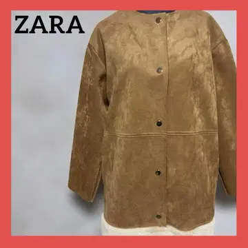 ZARA 노카라 페이크 스웨이드 퍼 배색 코트 카멜 S 새상품급