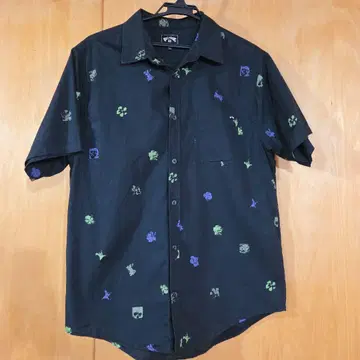 BILLABONG 반팔 셔츠 M 블랙 꽃무늬 동물 패턴