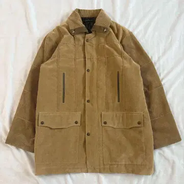 코듀로이 절개 하프 코트 블루종 브라운 M 남성용 구제 의류 빈티지