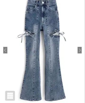 GRL 사이드 컷 아웃 리본 플레어 데님 팬츠 cu578