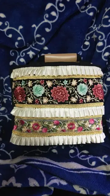 인도 자수 백 핸드메이드품 대용량 펜 홀더 포함