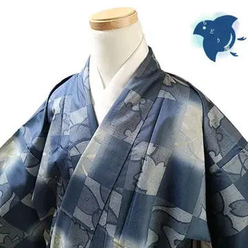 C36 치도리야 기모노 코몬 순수 실크 파랑