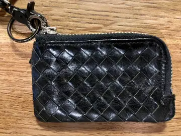 SHIPS 블랙 뜨개질 미니 지갑 가죽끈 & 벨트 장착 금장 장식 컴팩트