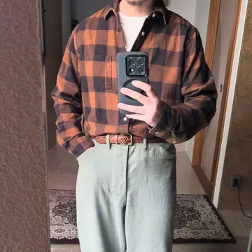 GAP 플란넬 셔츠 블록 체크 브라운 x 블랙 M