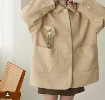 [ hinari ] 스텐칼라 샤기 미들 코트 아이보리