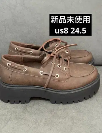 레이스업 보트슈즈 플랫슈즈 통굽 브라운 로퍼