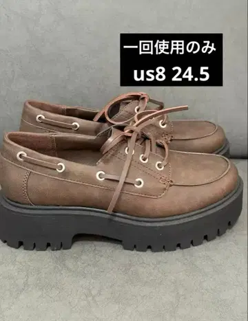 레이스업 보트슈즈 플랫슈즈 통굽 브라운 로퍼