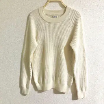 빔즈보이 울 와플 니트 래글런 소매 크림 아이보리 무지