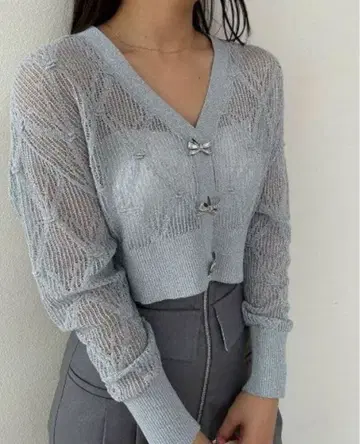 [배송] 스나이델 리본 비쥬 시어 가디건