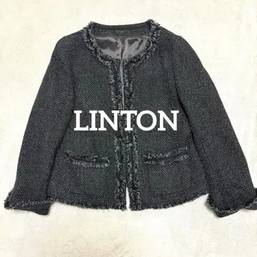 린 LINTON 트위드 노카라 자켓 그레이 블랙 11호 L