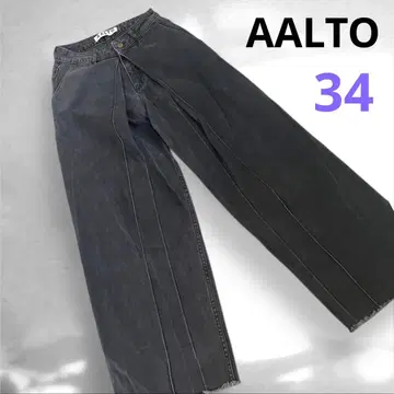 AALTO 플리츠 데님 와이드 데님 블랙 데님 34