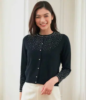 ANAYI 아나이 그라데이션 펄 숏 가디건 블랙 38