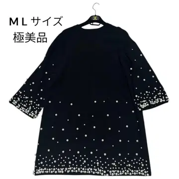 컨디션 최상 펄 비쥬 긴팔 니트 원피스 M/L 여유로운 블랙 튜닉