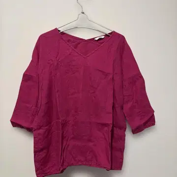 relume 마젠타 린넨 100% V넥 반팔 셔츠 블라우스