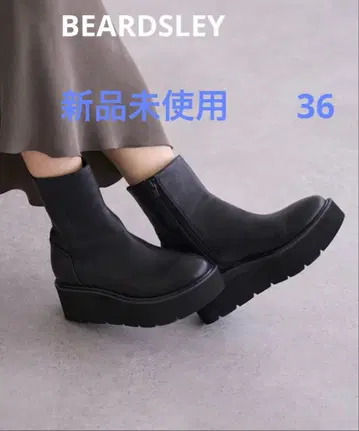 비어즐리 가죽 미들 부츠 36 통굽