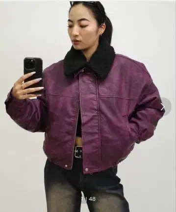 WHO'S WHO gallery 빈티지풍 가죽 보아 블루종