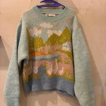 ZARA 풍경 무늬 오리 자카드 니트 스웨터