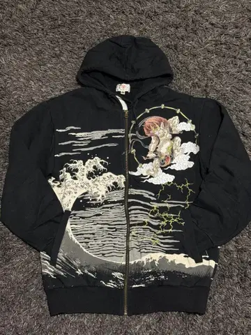 류기압삭 풍신 뇌신 자수 후드티