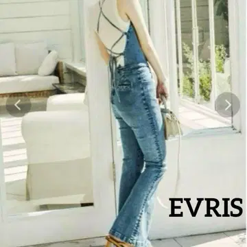 EVRIS 플레어 데님 살로펫 S 라이트 블루 스트레치 백리본