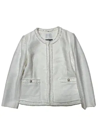 J761 자유구 노카라 자켓 트위드 원단 40 화이트 입학식 세레모니