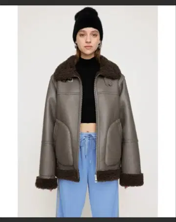 SLY 인조 가죽 보아 아우터 그레이