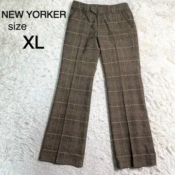 [ 캐시미어 혼방 ] NEW YORKER 브라운 컬러 체크 무늬 슬랙스