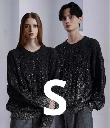 clel 박 프린트 케이블 크루넥 니트