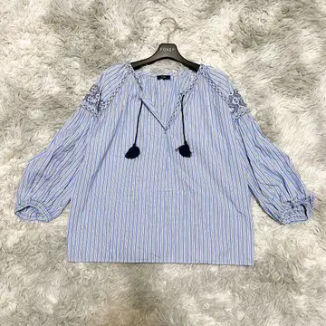 SHIPS 프리 사이즈 자수 보헤미안 블라우스 스트라이프 출퇴근 캐주얼