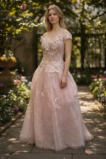 e502 핑크 오프숄더 웨딩 드레스