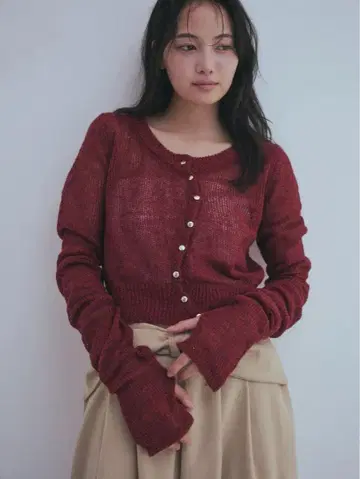 Andequal 웨이브 디자인 쉬어 니트 RED