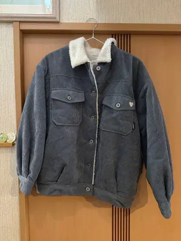 블루 코듀로이 보아 옷깃 자켓