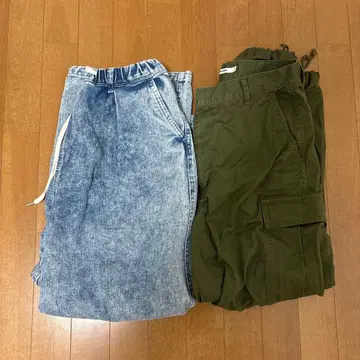 데님풍 와이드 팬츠와 카고 팬츠 세트 2장 세트