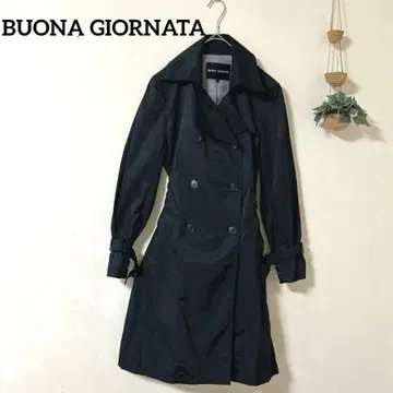 보나조르나타 트렌치코트 L 블랙 벨트 포함 나일론 면 안감 스트라이프