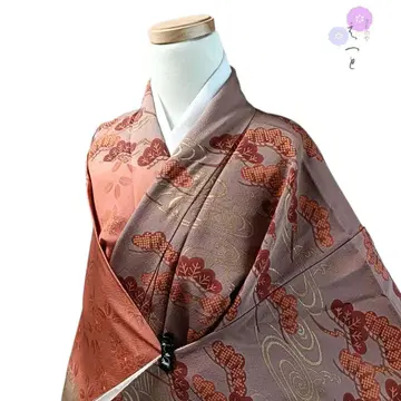 음 기모노 순수 실크 이중 기모노 츠케사게 코몬 오렌지 꽃무늬