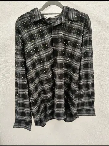 VYBES 큐빅 스팽글 체크 무늬 셔츠 빛나는 ZARA 스타일