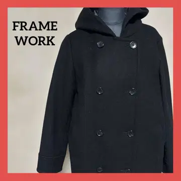 프레임워크스 후드 부착 더블 코트 울 블랙