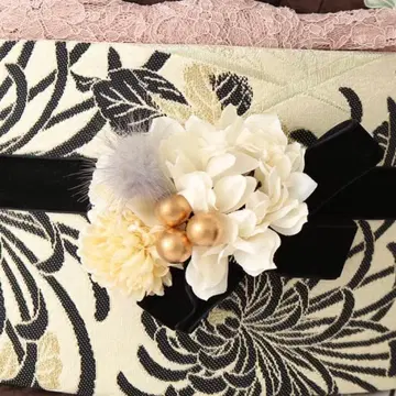 후리소데 기모노 허리띠 벨로아 꽃 퍼 블랙